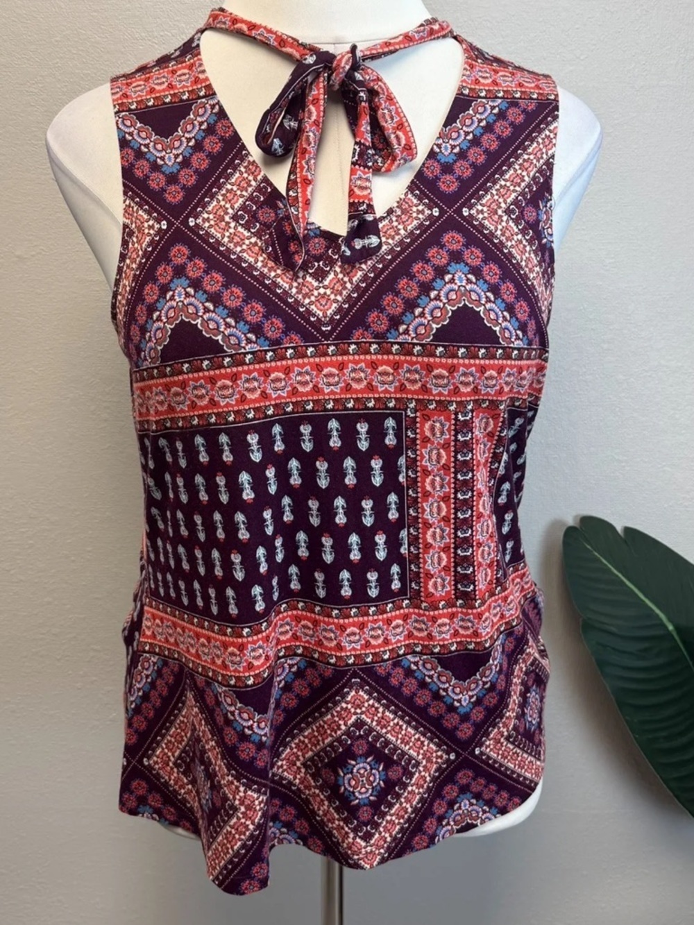 ModCloth Maroon & Red Handkerchief Print Tank Top - Size 1X